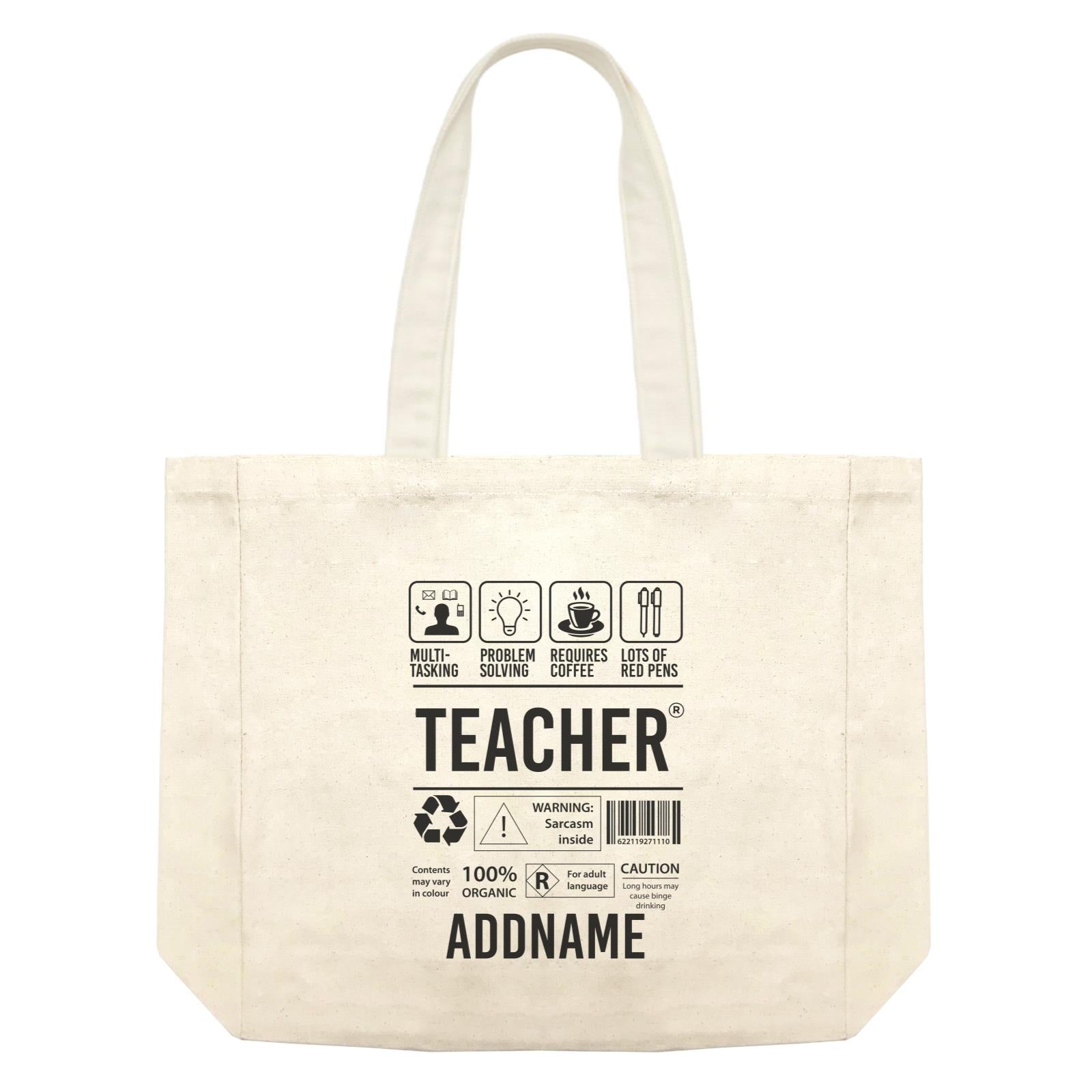 Typography Series - Teacher Infographic Warning Shopping Bag