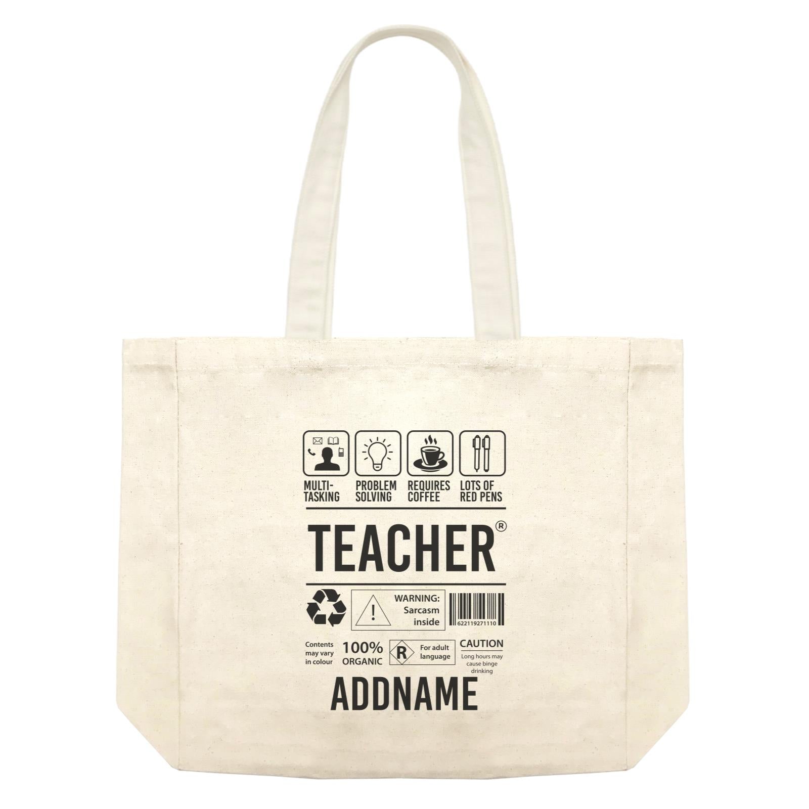 Typography Series - Teacher Infographic Warning Shopping Bag