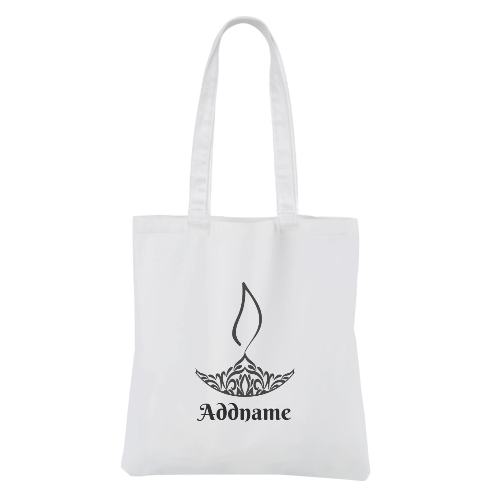 Deepavali Series Minimalist Diya Symbol White Canvas Bag