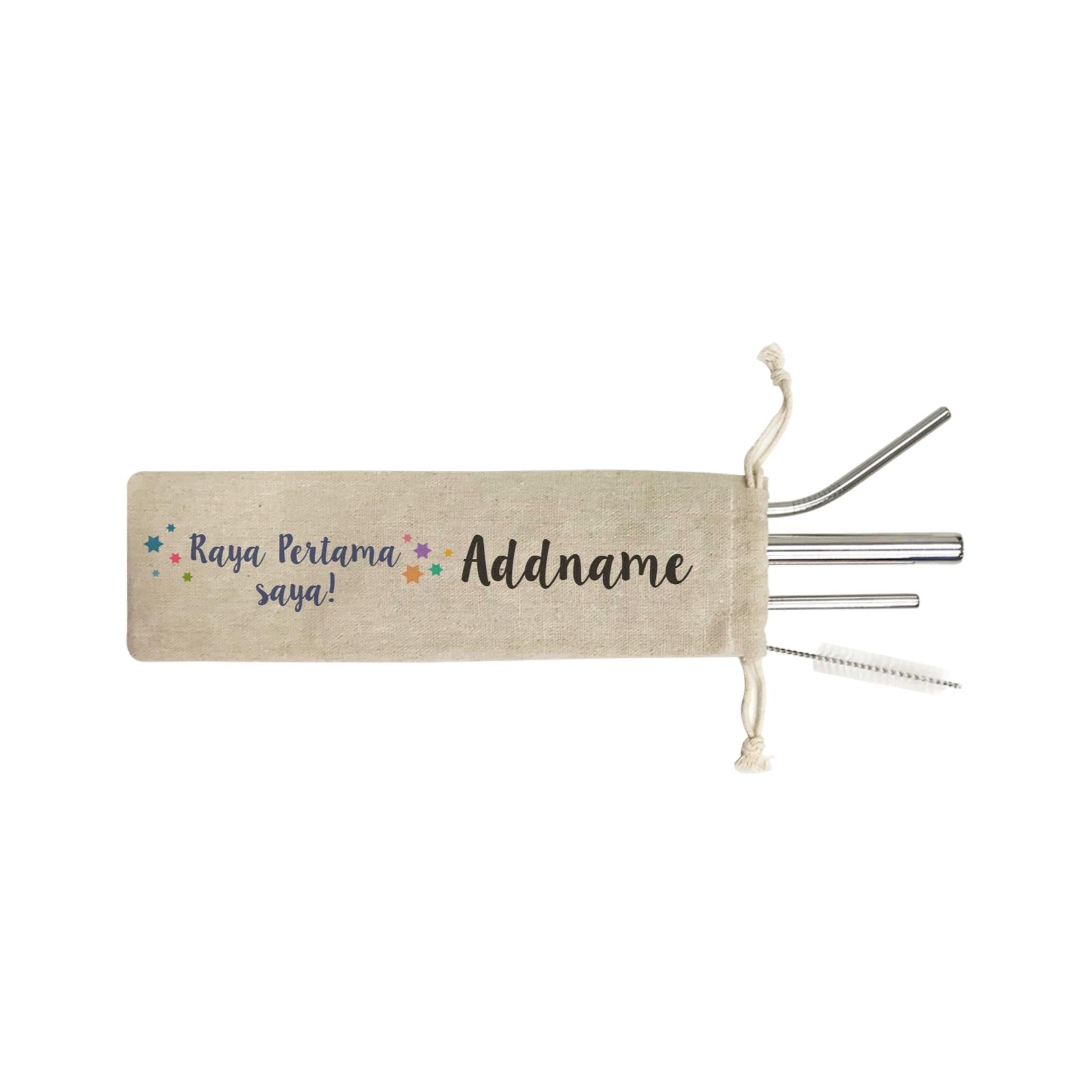 Raya Pertama Saya With Coloured Sparkles 4SS 4-in-1 Stainless Steel Straw Set In a Satchel