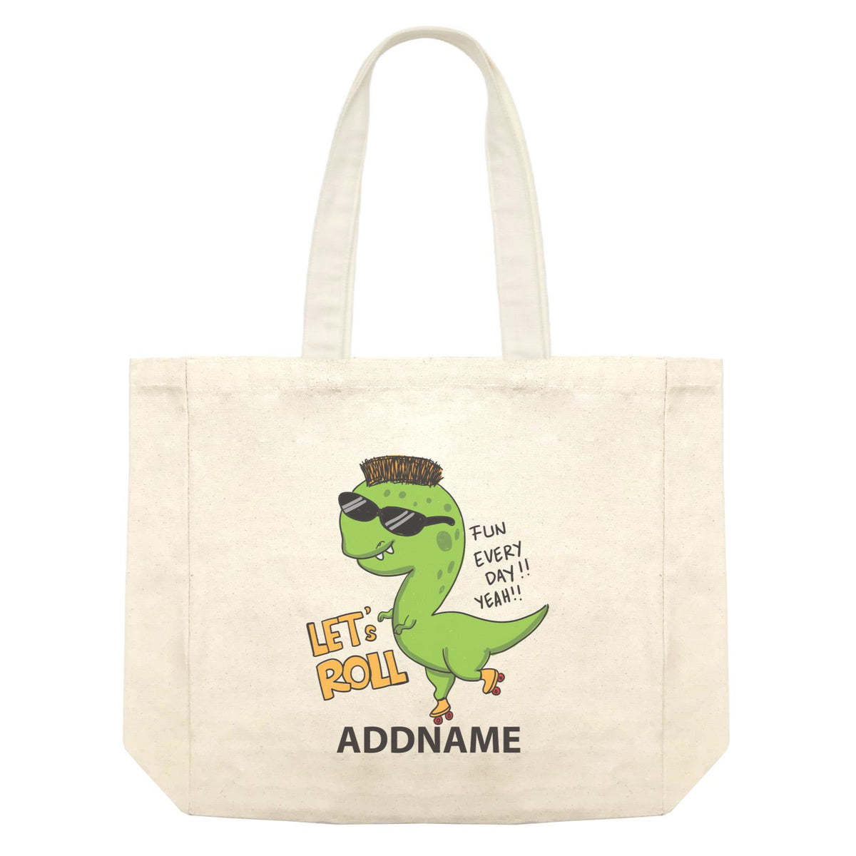 Cool Cute Dinosaur Let's Roll Fun Everyday Addname Shopping Bag