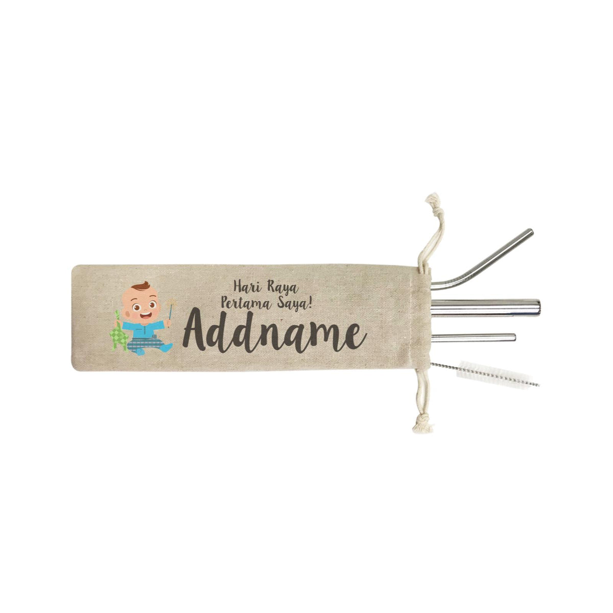 Hari Raya Pertama Saya Baby Boy 4SS 4-in-1 Stainless Steel Straw Set In a Satchel