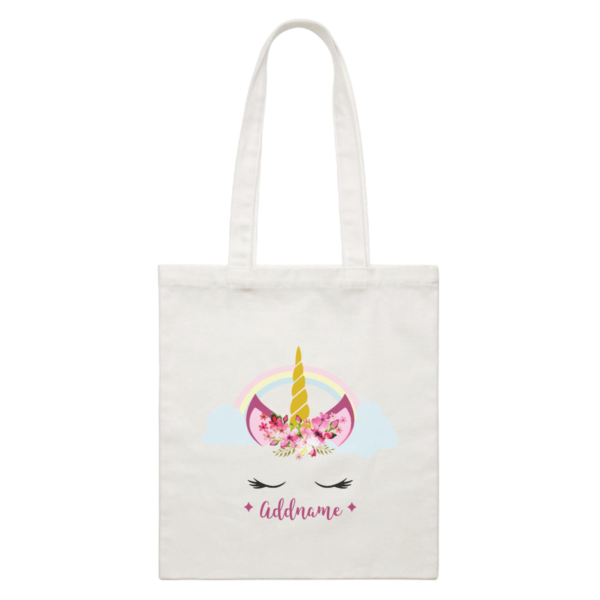 Unicorn Face Girl Addname White Canvas Bag