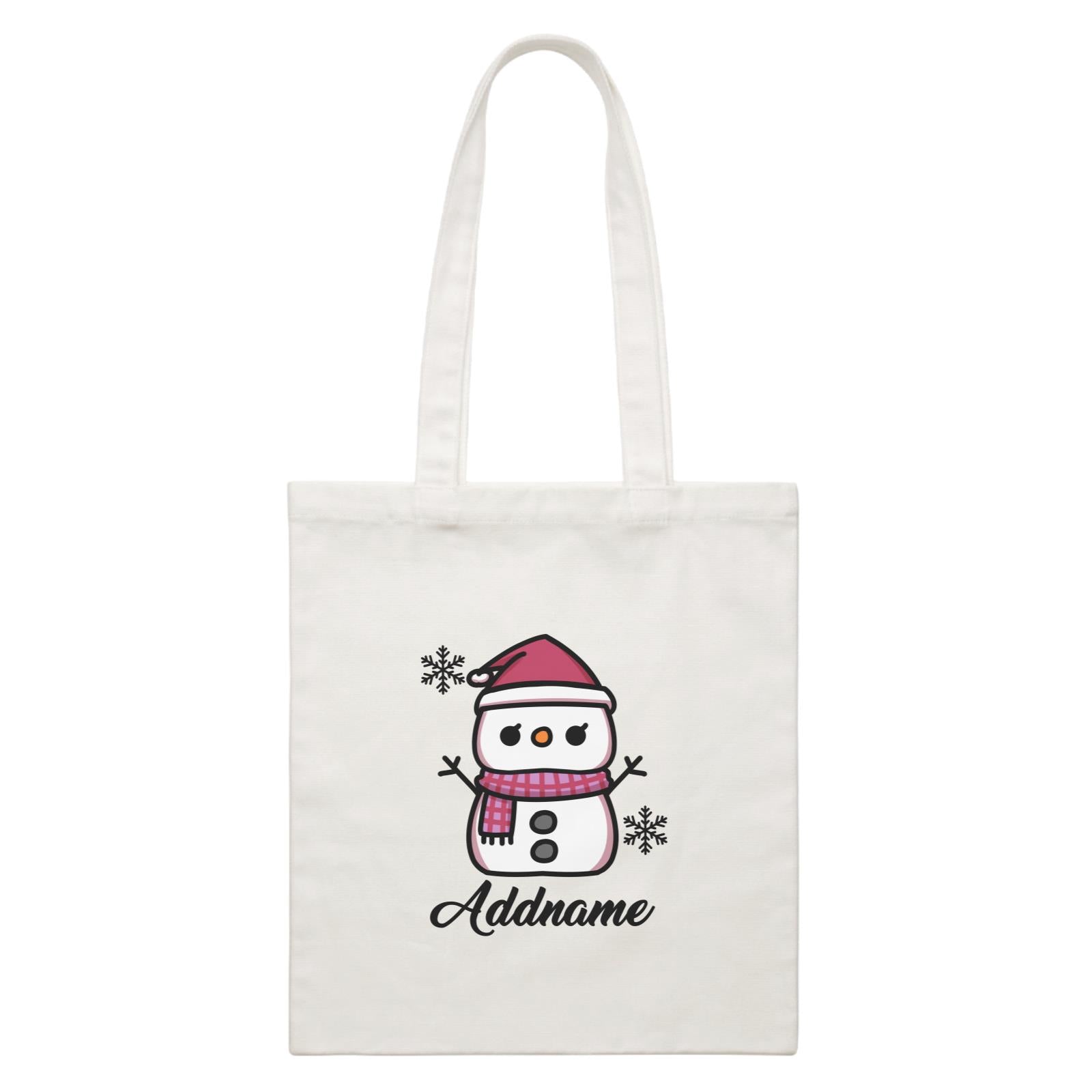Xmas Little Girl Snowman White Canvas Bag