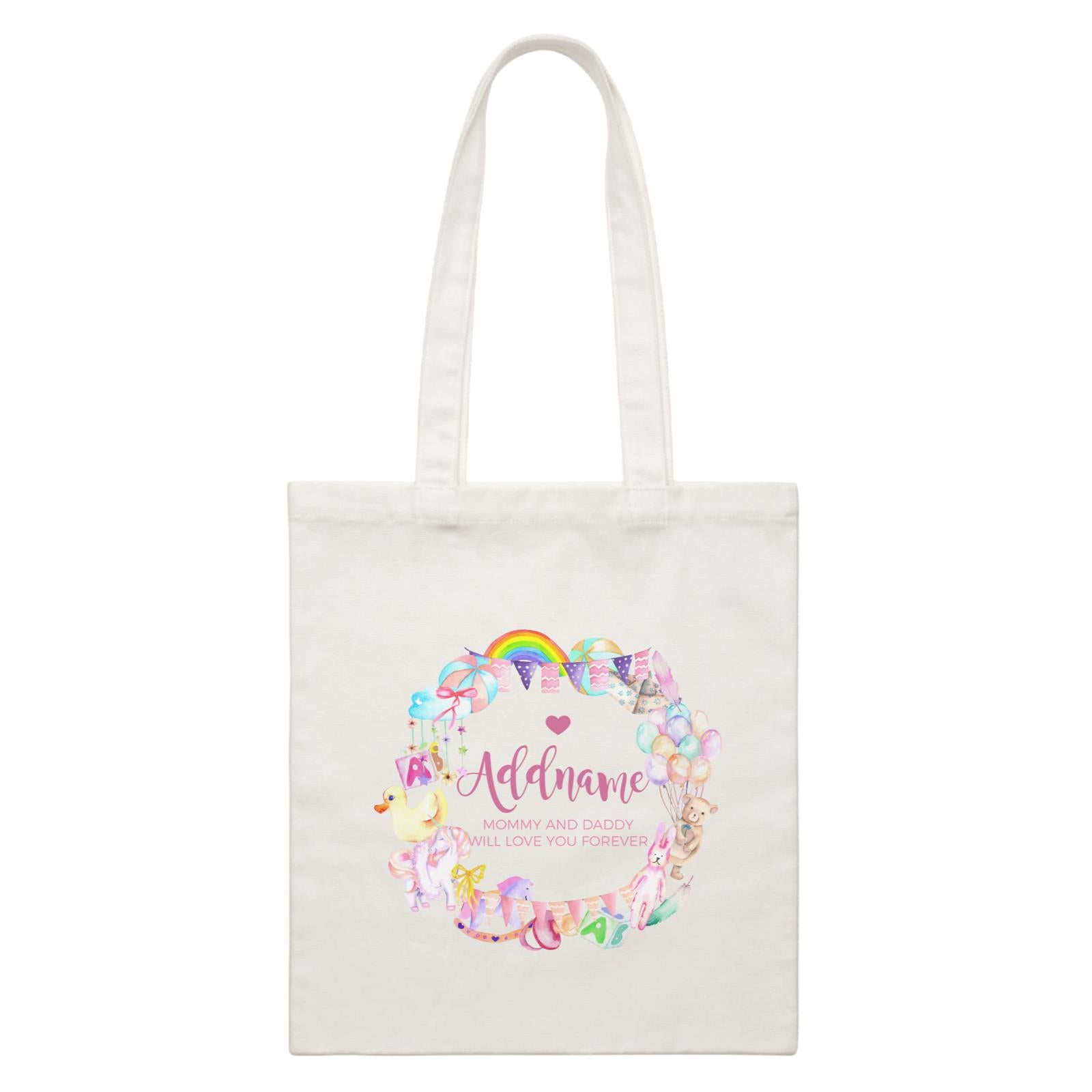 Watercolour Magical Girlish Creatures and Elements Personalizable with Name and Text White Canvas Bag