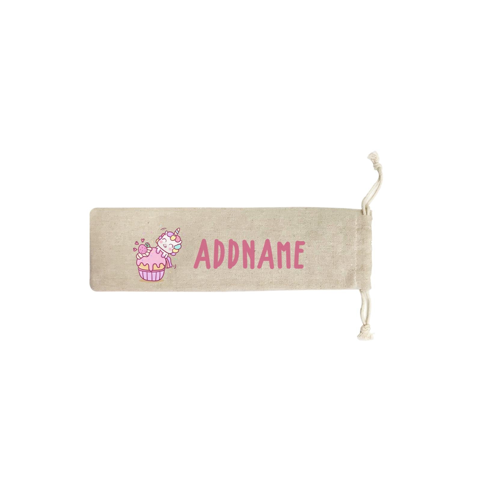 Unicorn And Princess Series Unicorn And Cupcake Addname SB Straw Pouch (No Straws included)