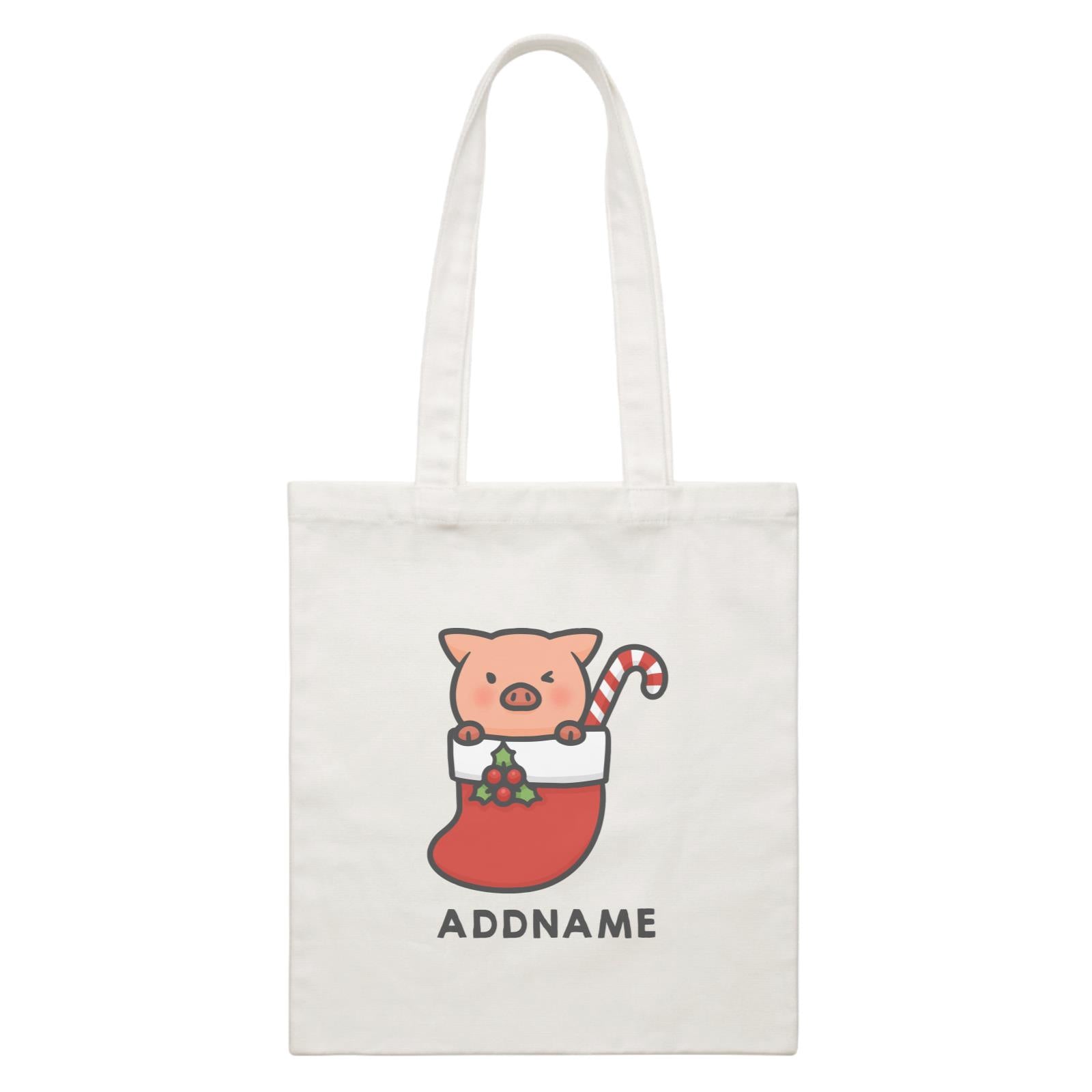 Xmas Cute Pig In Christmas Sock Addname Accessories Canvas Bag