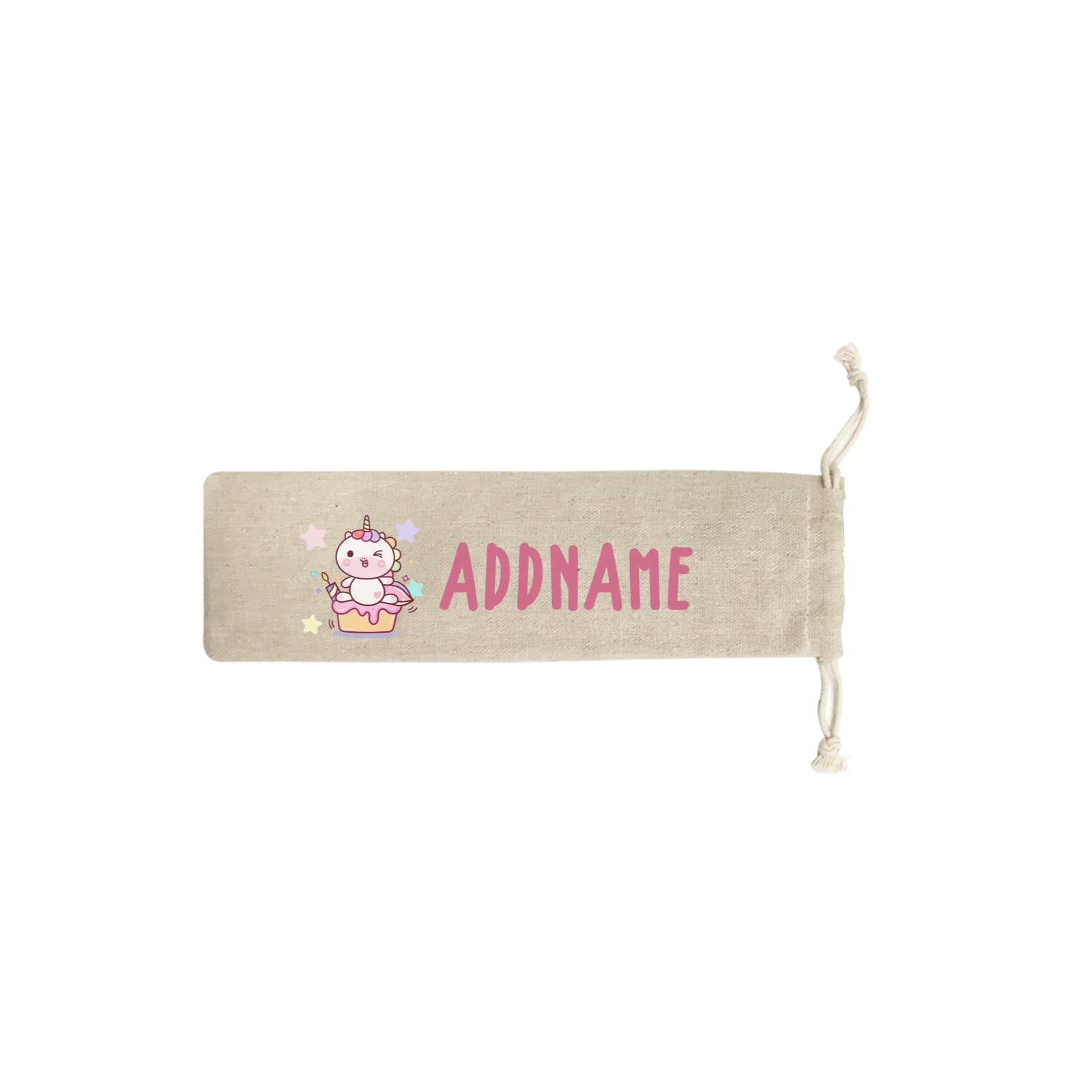 Unicorn And Princess Series Cute Unicorn Birthday Cupcake Addname SB Straw Pouch (No Straws included)