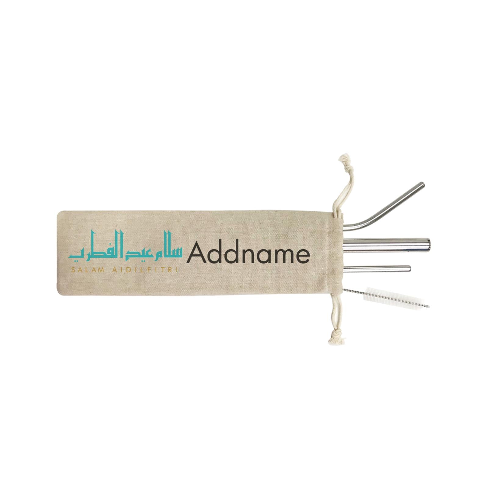 Salam Aidilfitri Jawi Typography 4SS 4-in-1 Stainless Steel Straw Set In a Satchel
