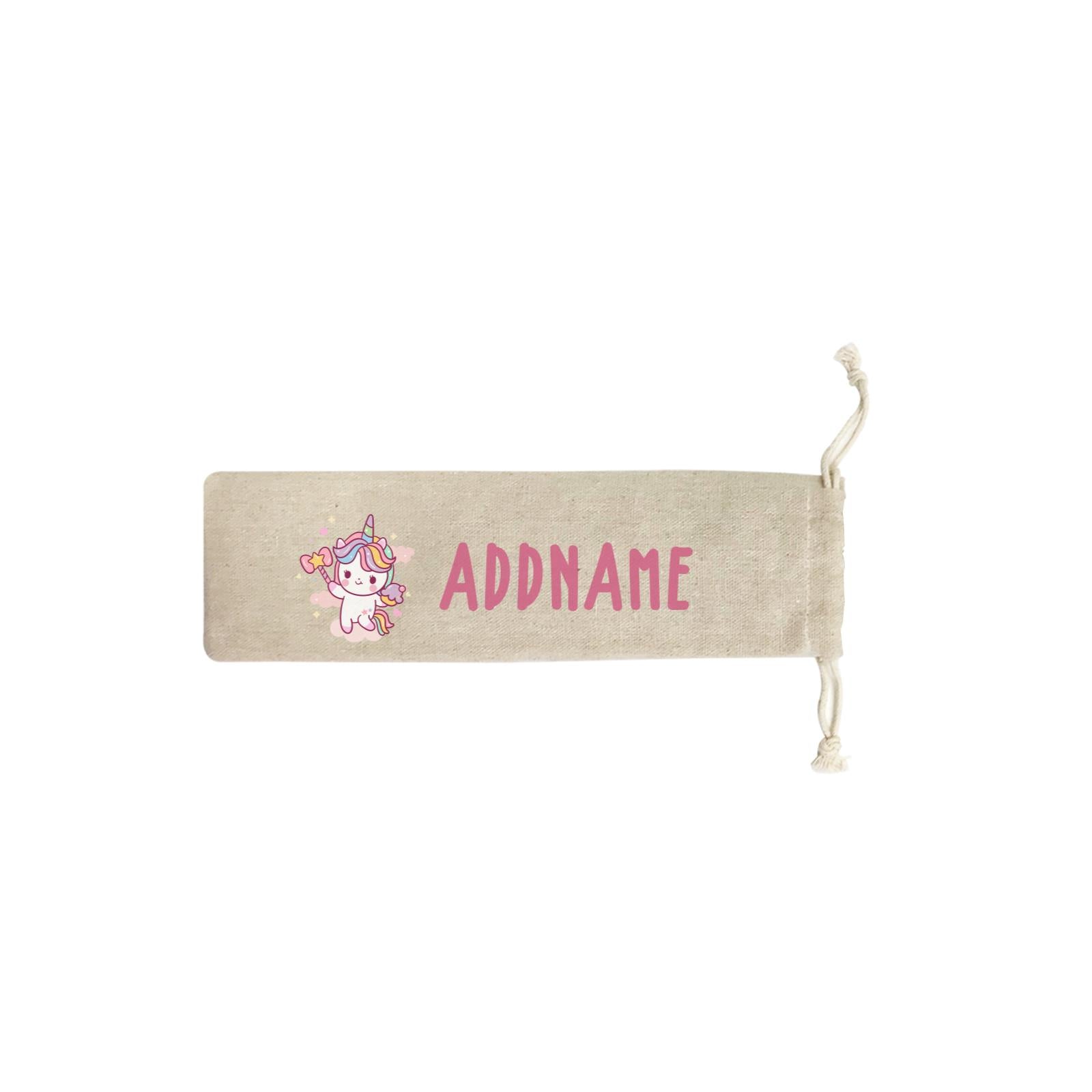 Unicorn And Princess Series Cute Unicorn Holding Magic Wand Addname SB Straw Pouch (No Straws included)