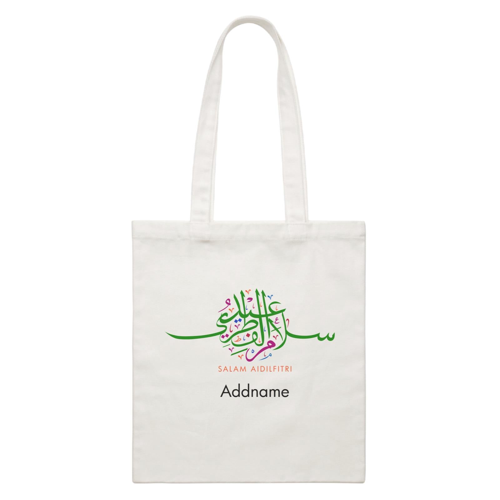 Salam Aidilfitri Colored Jawi Typography White Canvas Bag