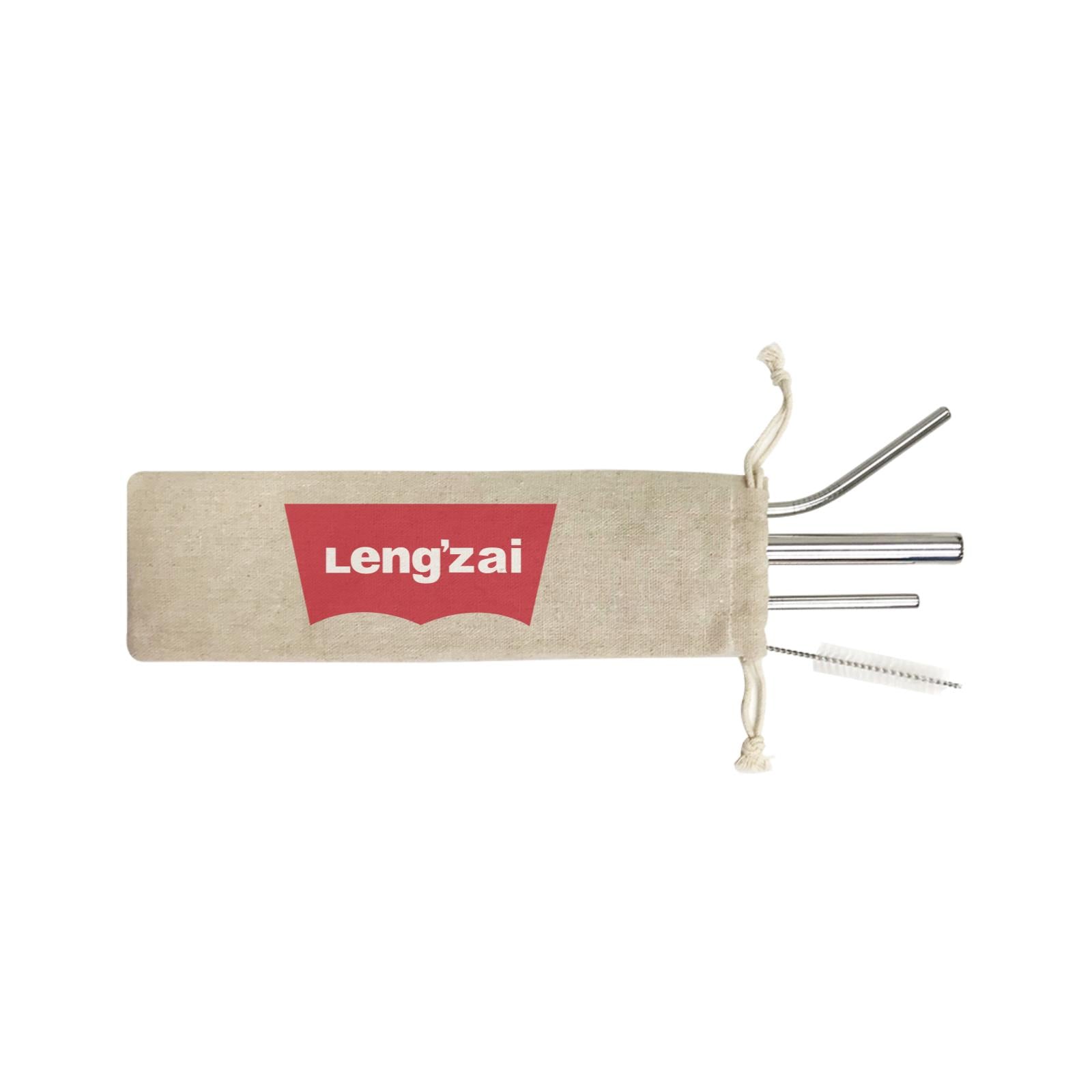 Slang Statement Lengzai 4-in-1 Stainless Steel Straw Set In a Satchel