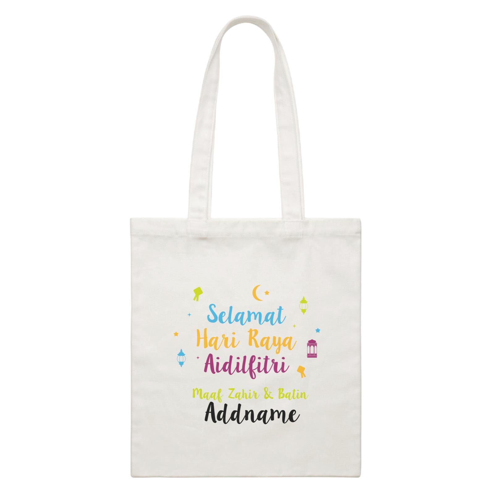 Selamat Hari Raya Aidilfitri Raya Typography With Raya Elements White Canvas Bag