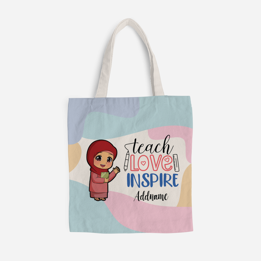 Teach Love Inspire With Chibi Teacher Malay Female Teacher Full Print Tote Bag
