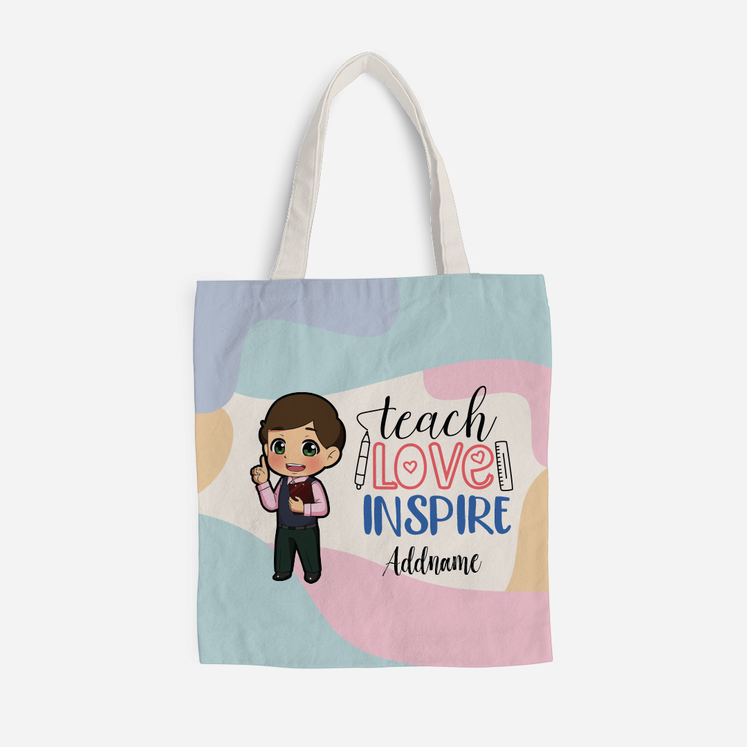 Teach Love Inspire With Chibi Chinese Male Teacher Full Print Tote Bag