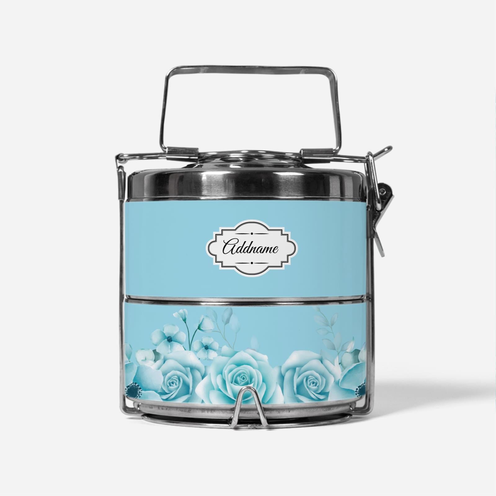 Full Turquoise Rose Two Tier Tiffin Carrier