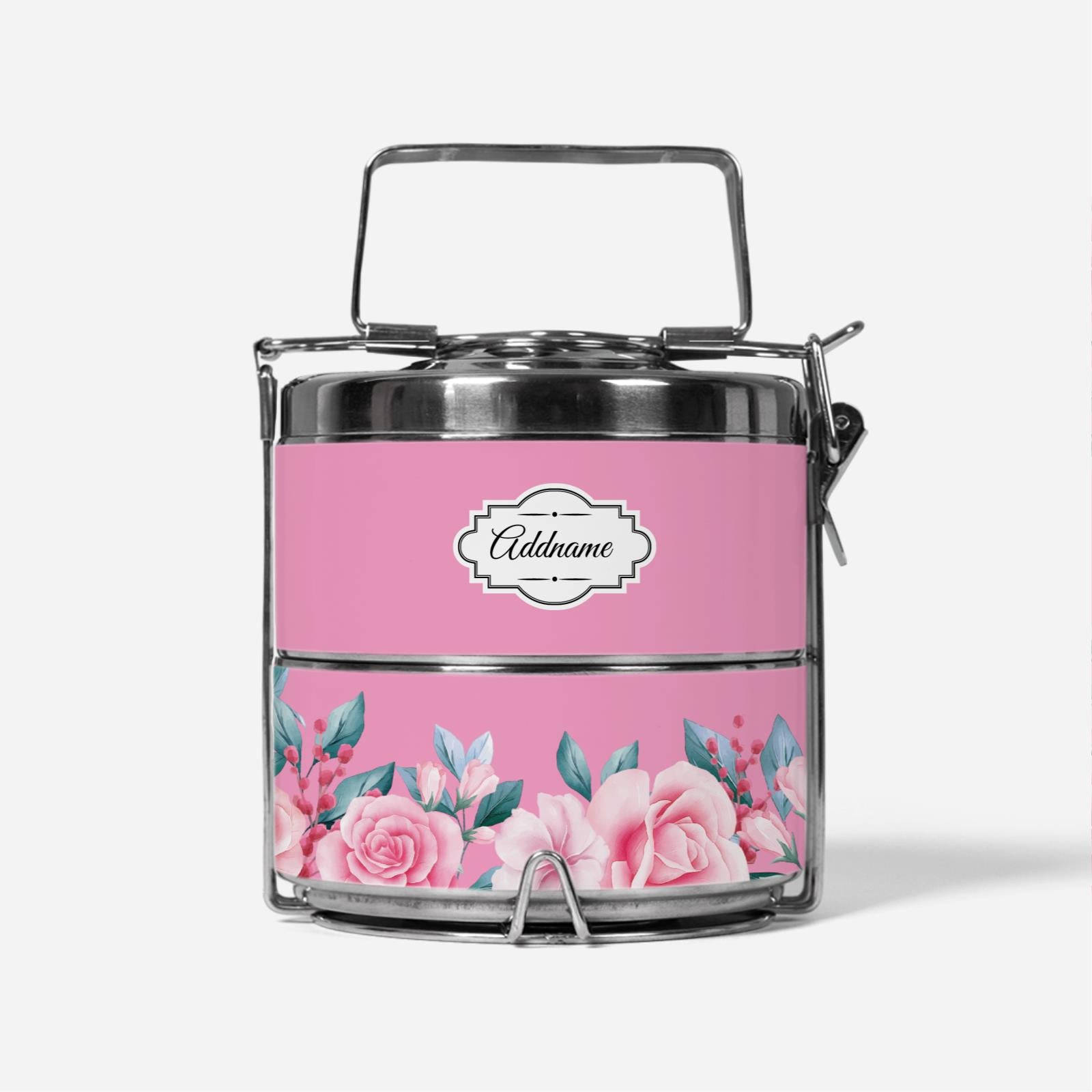 Full Pink Rose Two Tier Tiffin Carrier