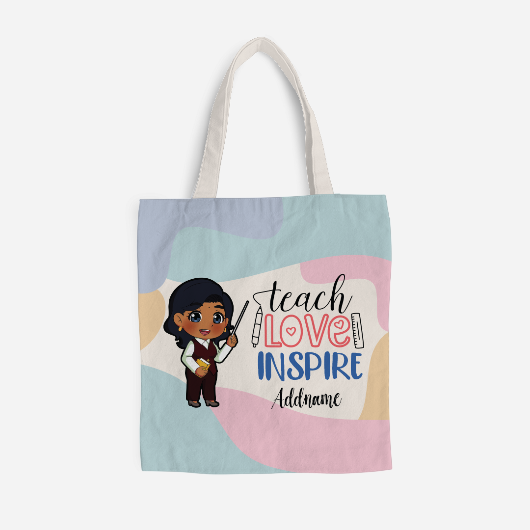 Teach Love Inspire With Chibi Indian Female Teacher Full Print Tote Bag