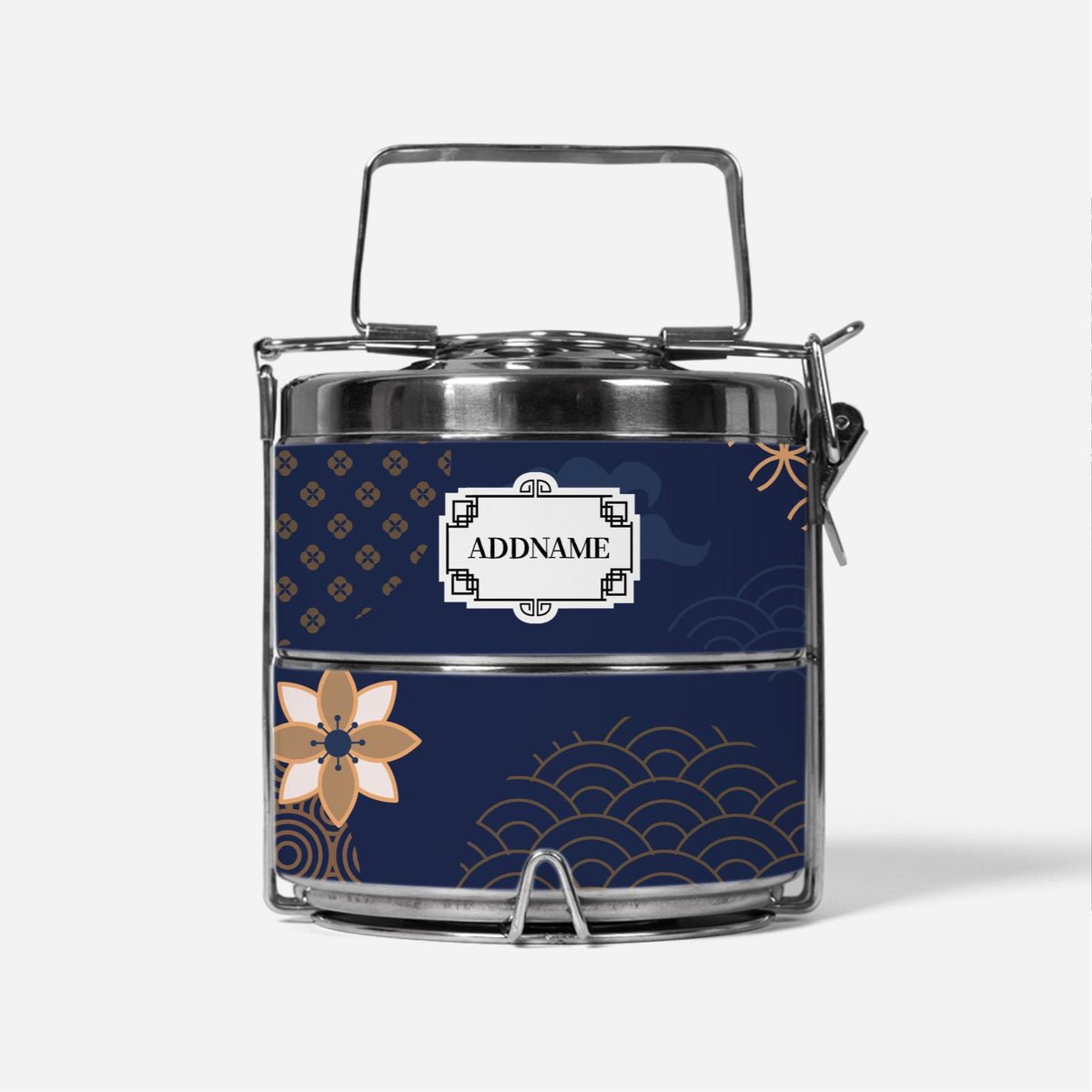 Japanese Golden Navy Two-Tier Tiffin Carrier