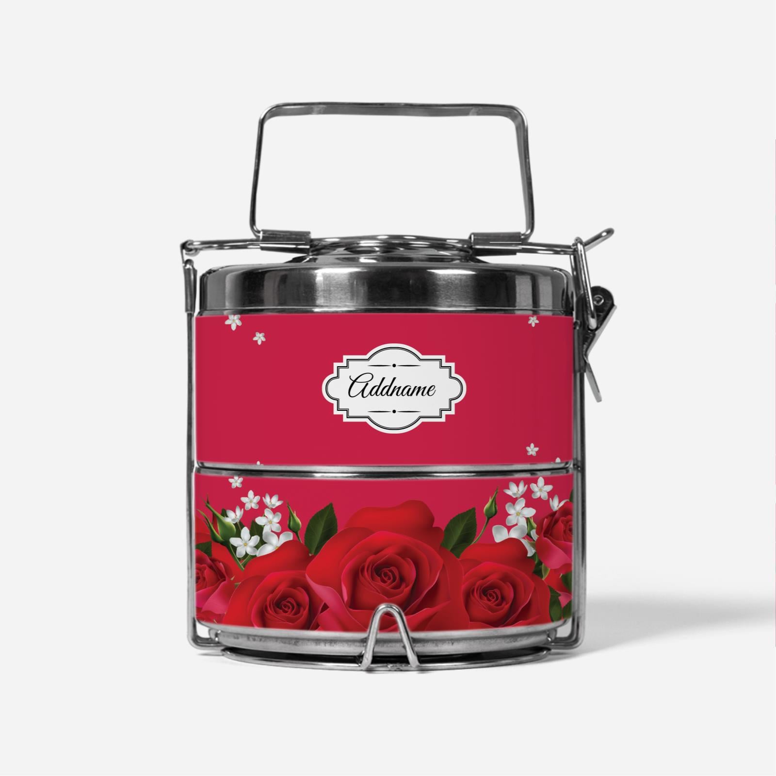 Full Red Rose Two Tier  Tiffin Carrier