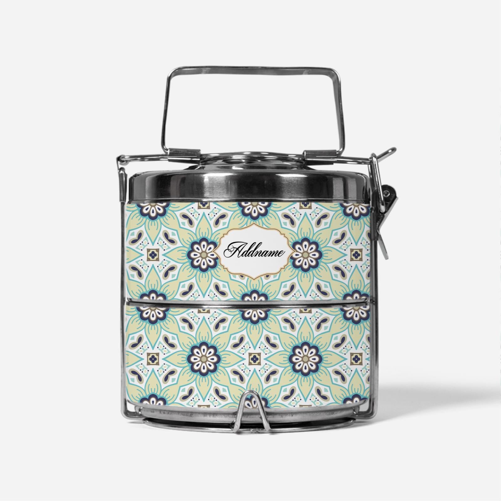 Chromatic Floral Teal Two Tier Tiffin Carrier