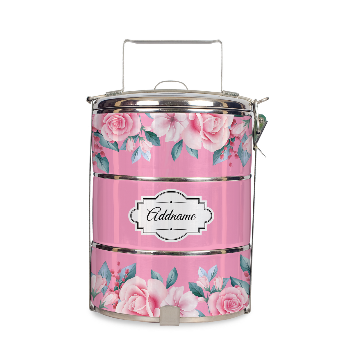 Full Pink Rose Tiffin Carrier