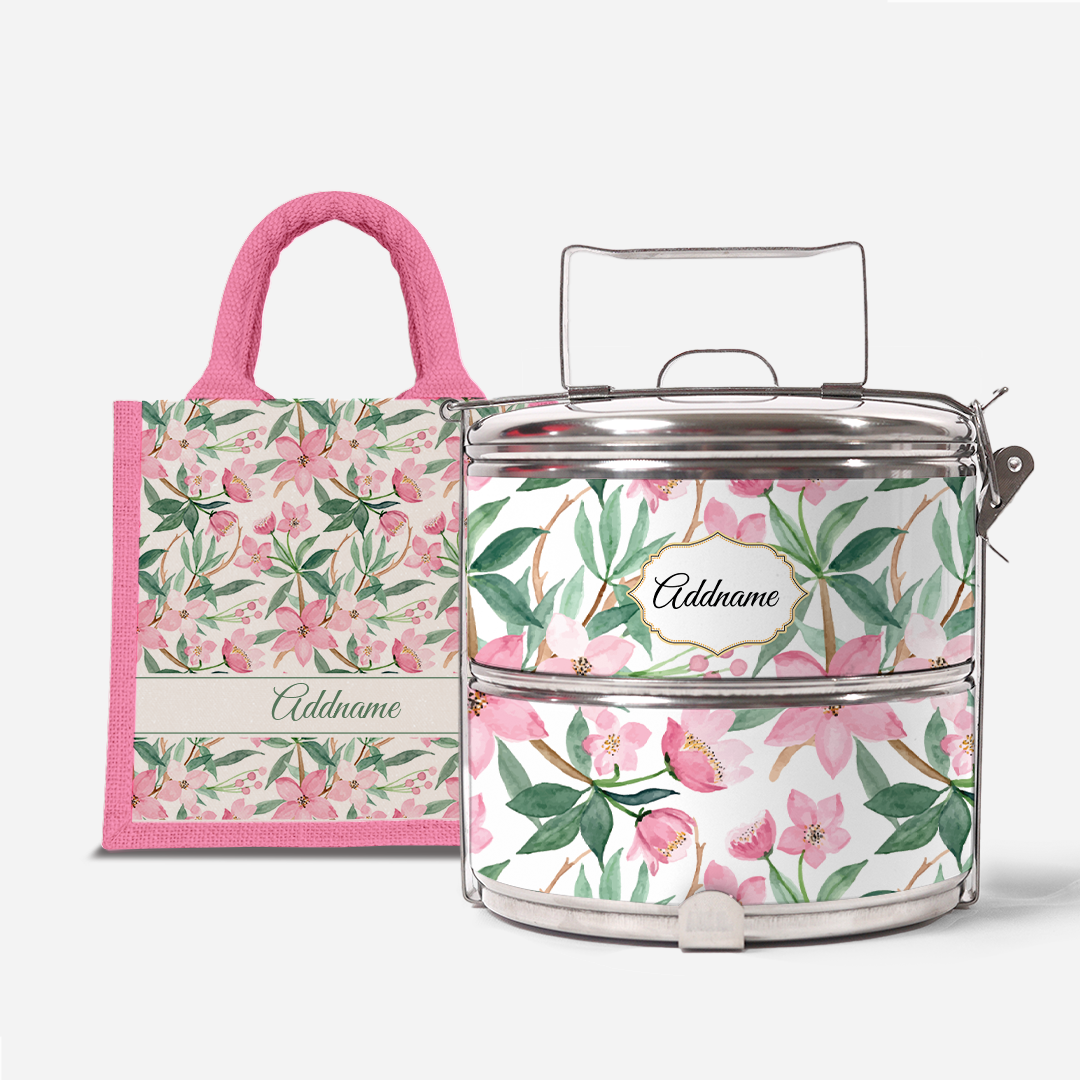 Laura Series - Blossom  - Lunch Tote Bag with Two-Tier Tiffin Carrier