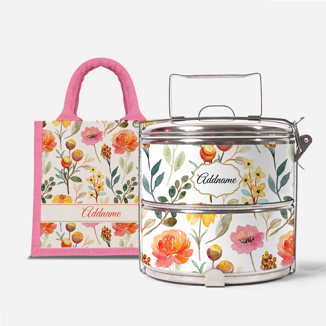 Laura Series - Carnelian - Lunch Tote Bag with Two-Tier Tiffin Carrier