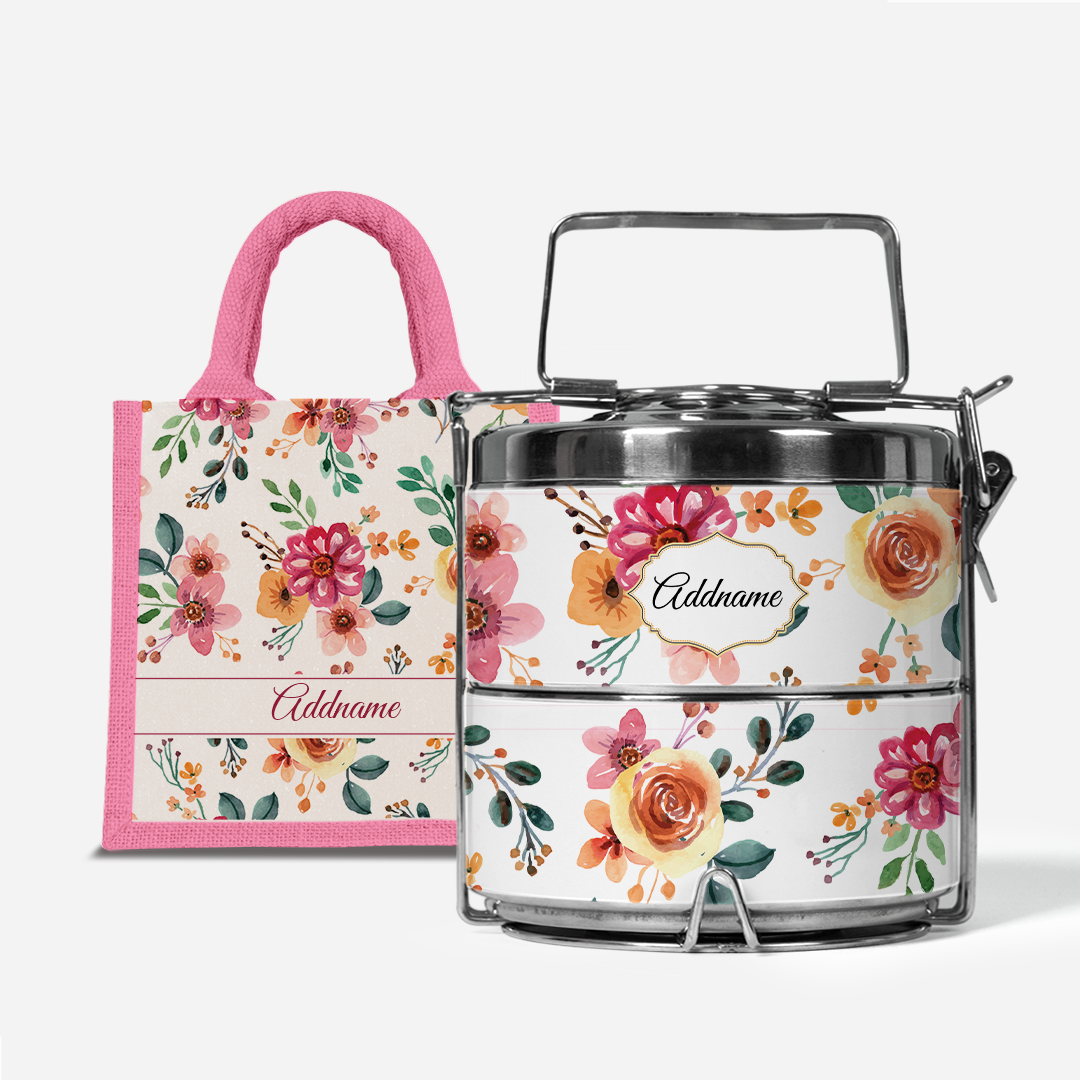 Laura Series - Garnet - Lunch Tote Bag with Two-Tier Tiffin Carrier