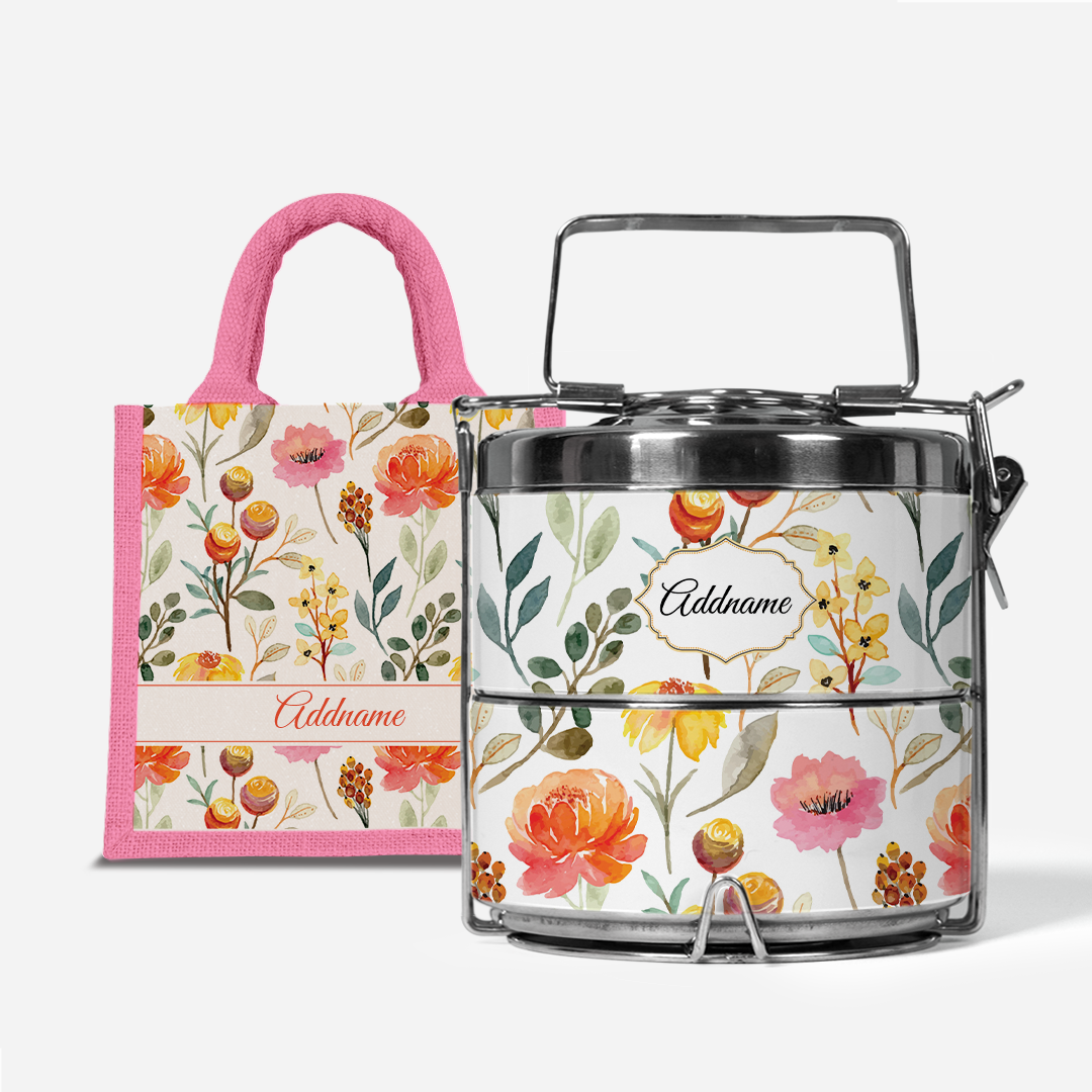 Laura Series - Carnelian - Lunch Tote Bag with Two-Tier Tiffin Carrier