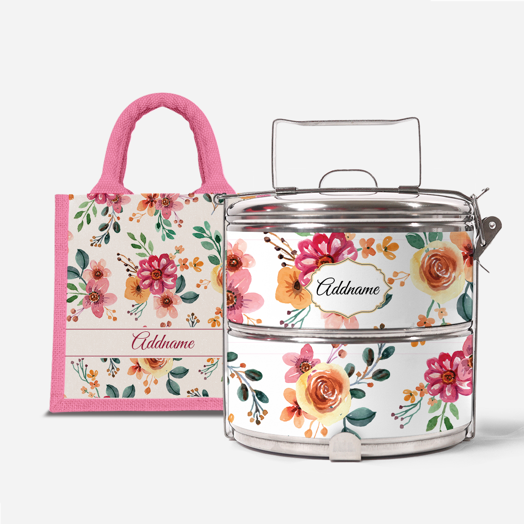 Laura Series - Garnet - Lunch Tote Bag with Two-Tier Tiffin Carrier