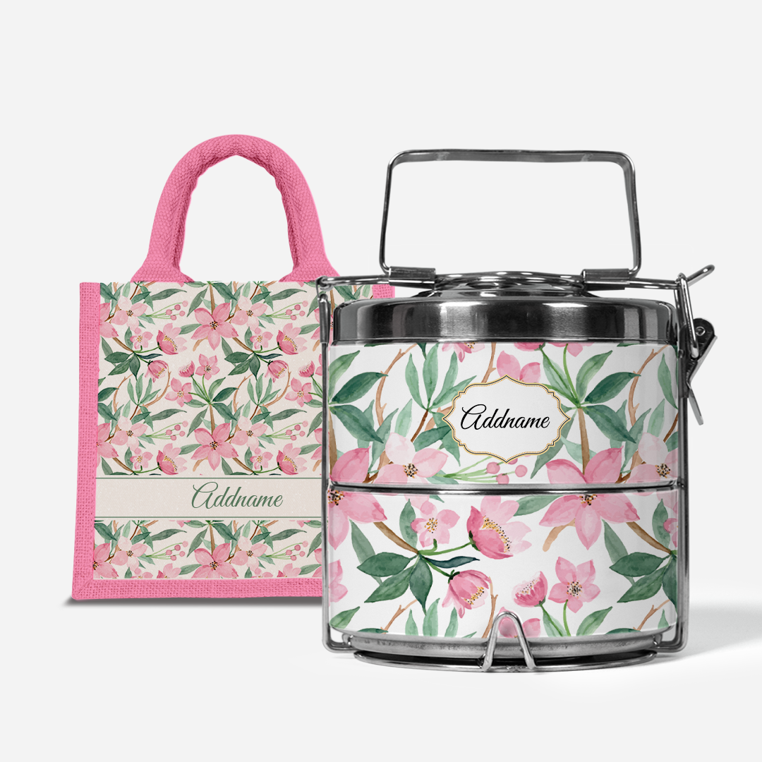 Laura Series - Blossom  - Lunch Tote Bag with Two-Tier Tiffin Carrier