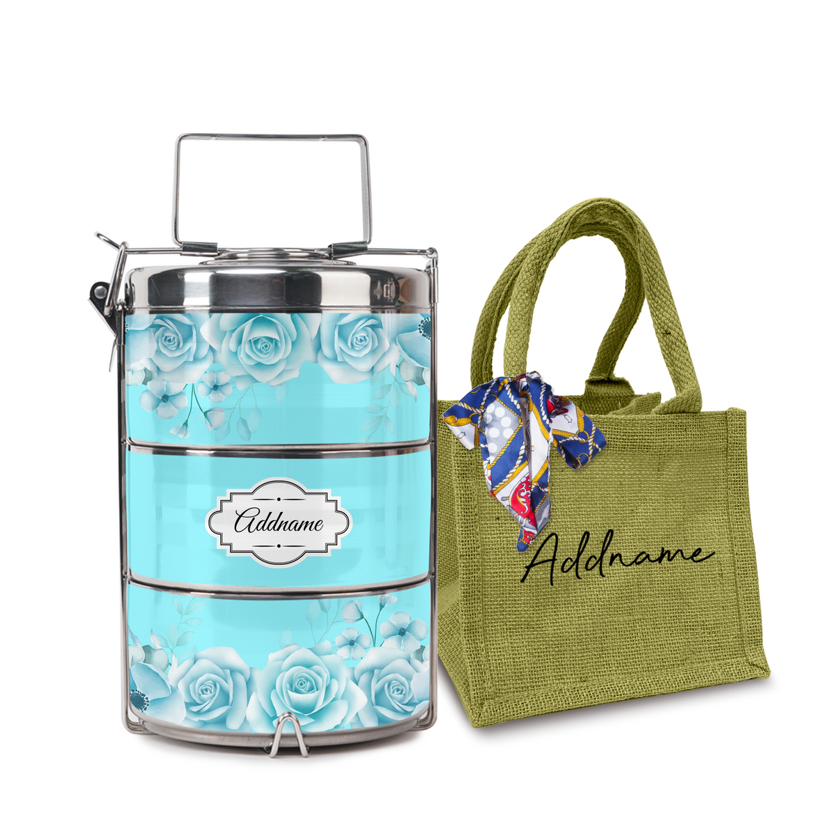 Full Turquoise Rose Tiffin Carrier