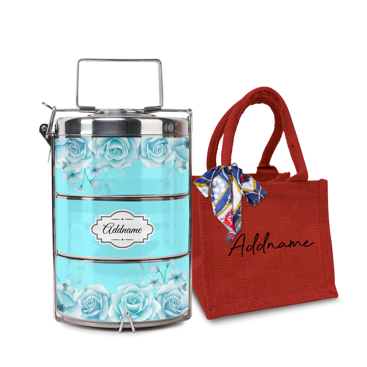 Full Turquoise Rose Tiffin Carrier