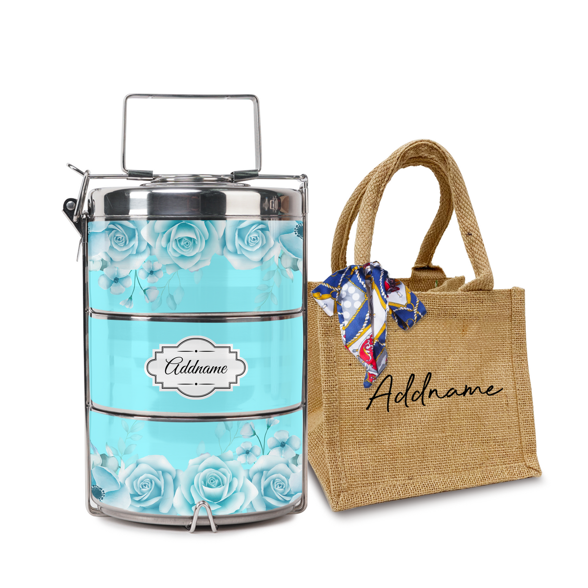 Full Turquoise Rose Tiffin Carrier