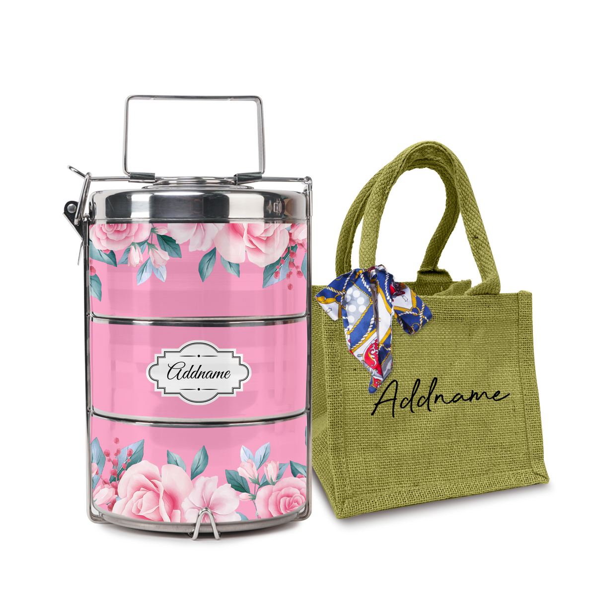 Full Pink Rose Tiffin Carrier