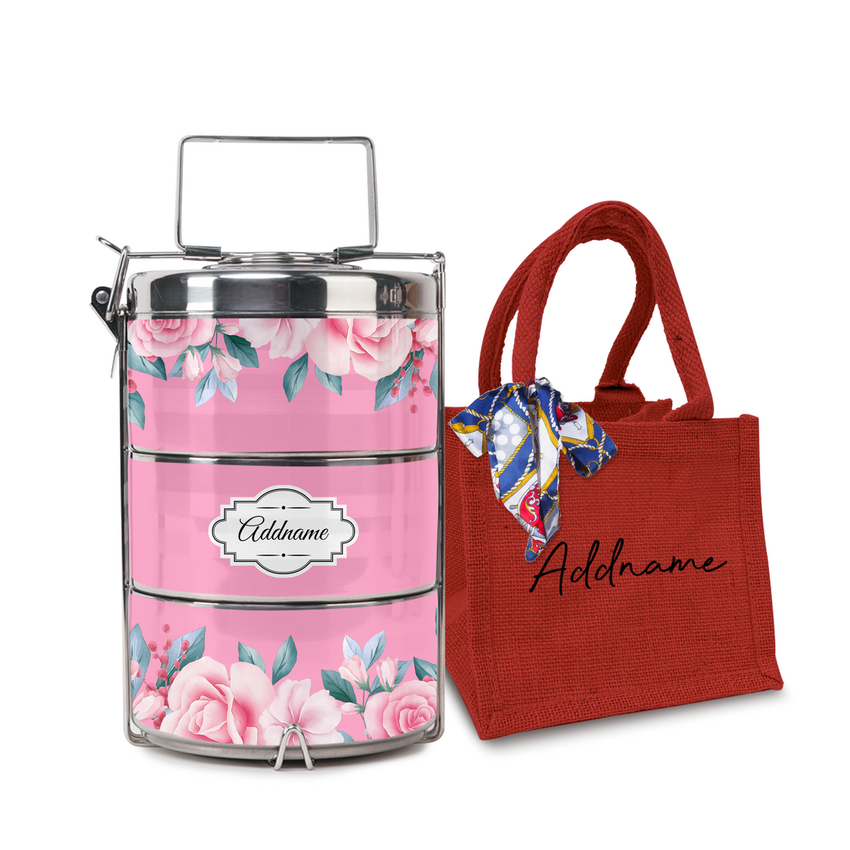 Full Pink Rose Tiffin Carrier