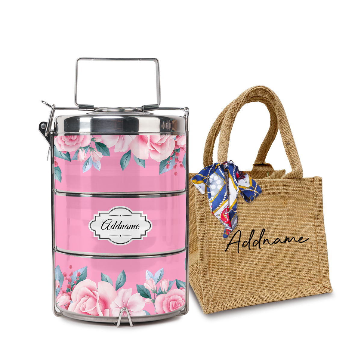 Full Pink Rose Tiffin Carrier