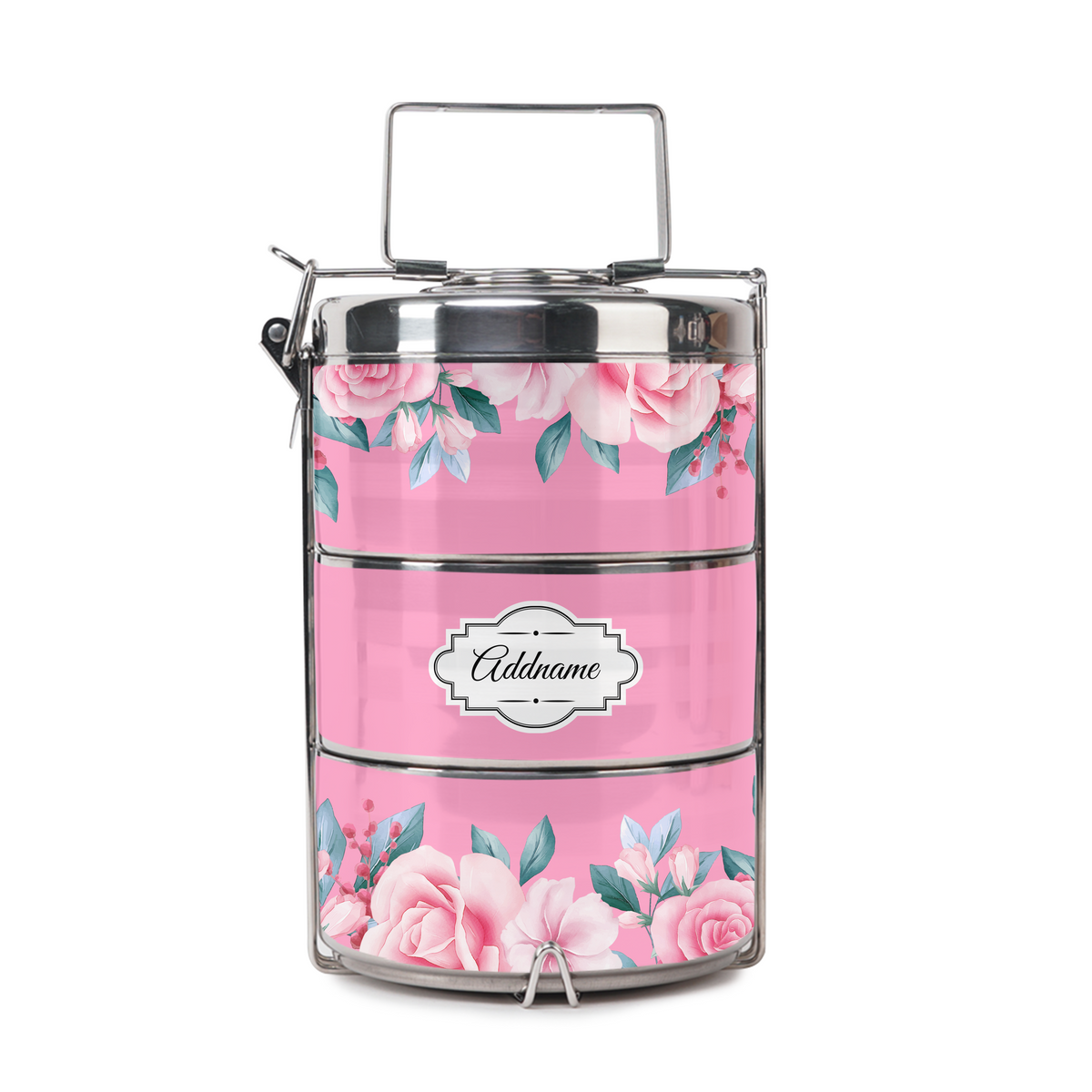 Full Pink Rose Tiffin Carrier