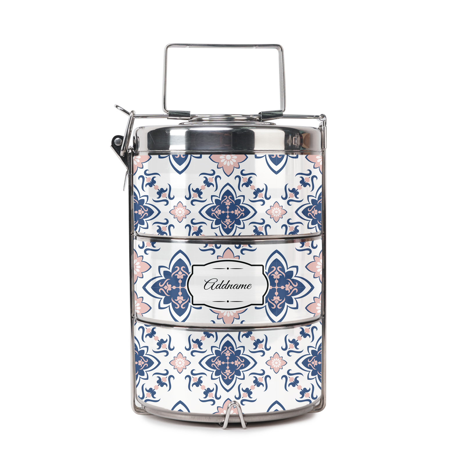 Peranakan Pink Blue Geometric Tiffin Carrier