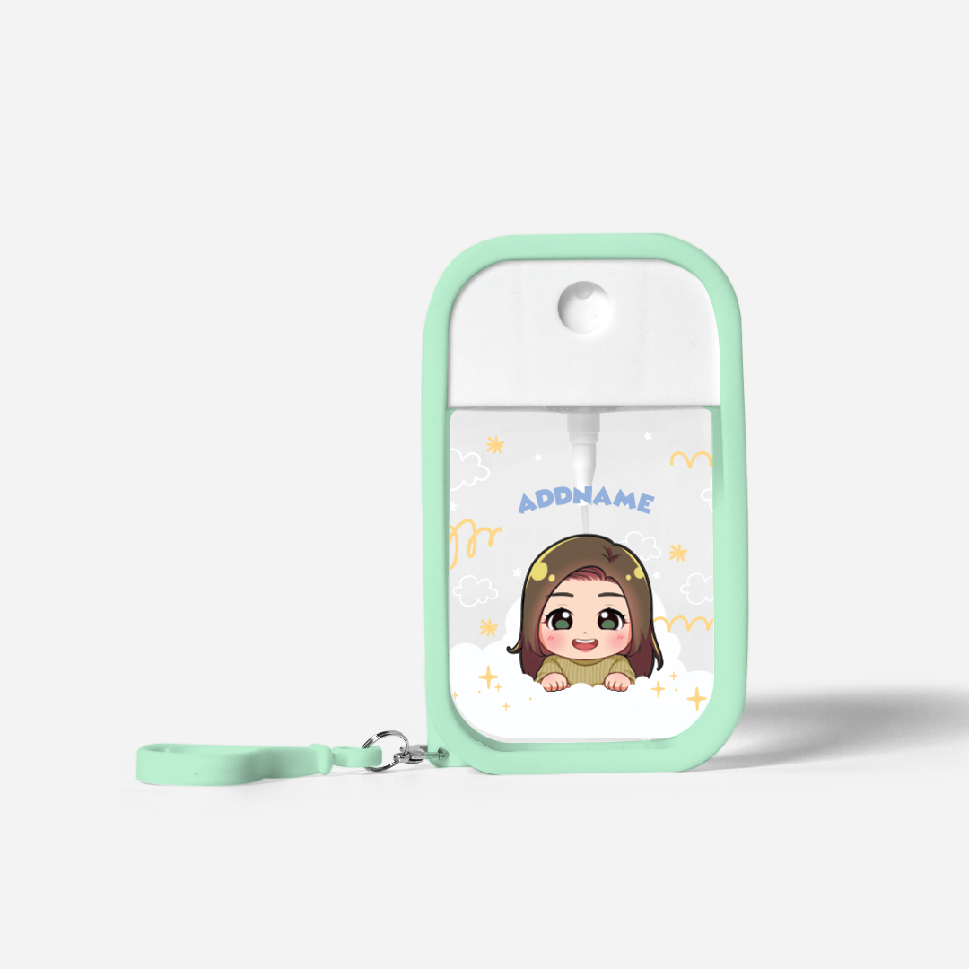 Chibi Me Series Refillable Hand Sanitizer with Personalisation - Chinese Female Pale Green