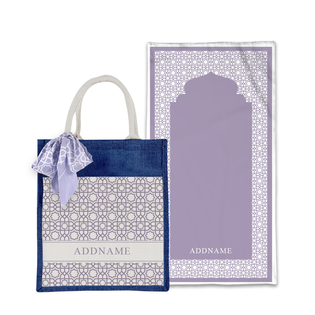 Annas Series - Pastel Purple Prayer Mat with Matching Colourful Jute Bag
