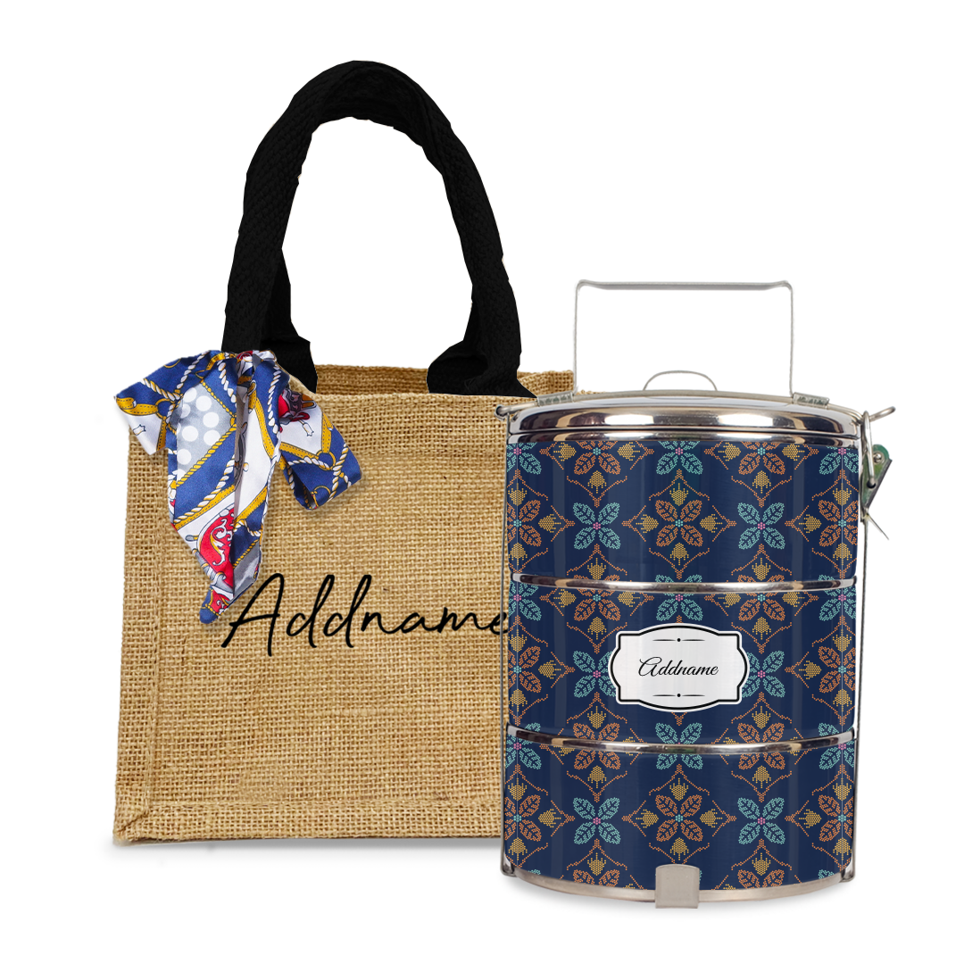 Peranakan Java Traditional Blue Tiffin Carrier