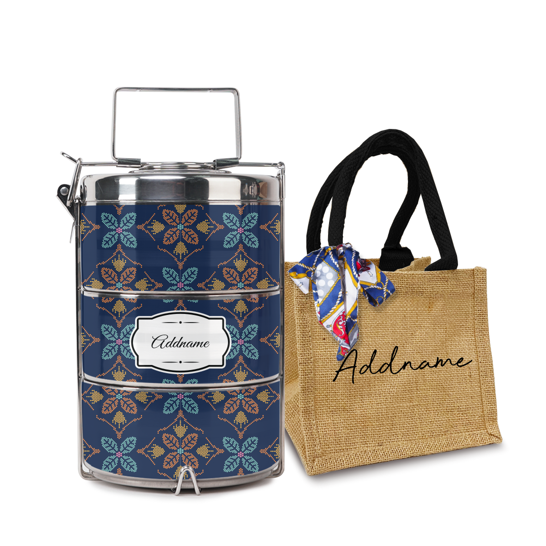 Peranakan Java Traditional Blue Tiffin Carrier