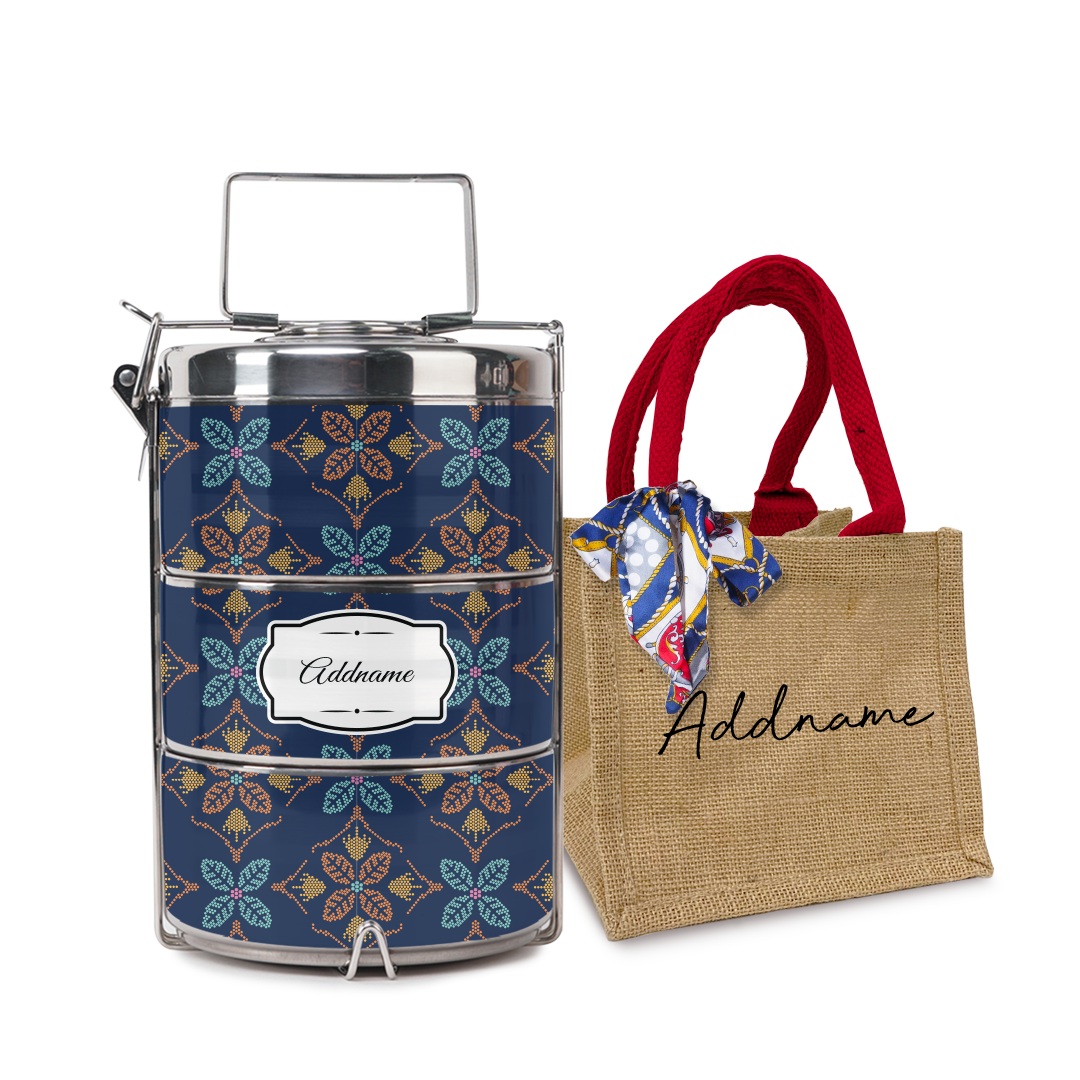 Peranakan Java Traditional Blue Tiffin Carrier