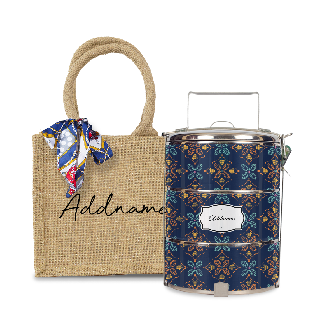Peranakan Java Traditional Blue Tiffin Carrier