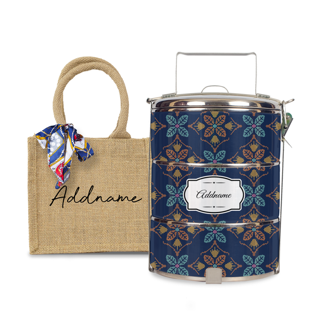 Peranakan Java Traditional Blue Tiffin Carrier
