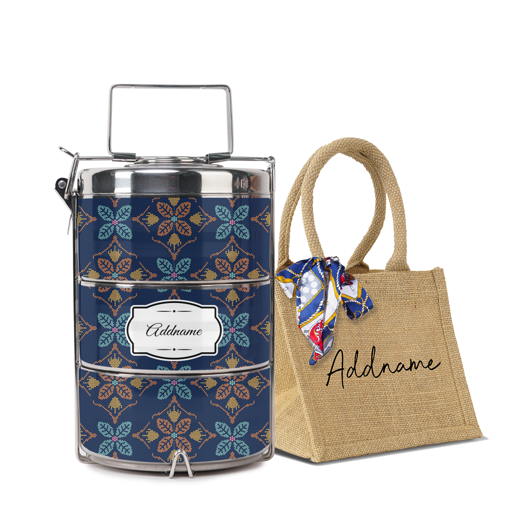 Peranakan Java Traditional Blue Tiffin Carrier