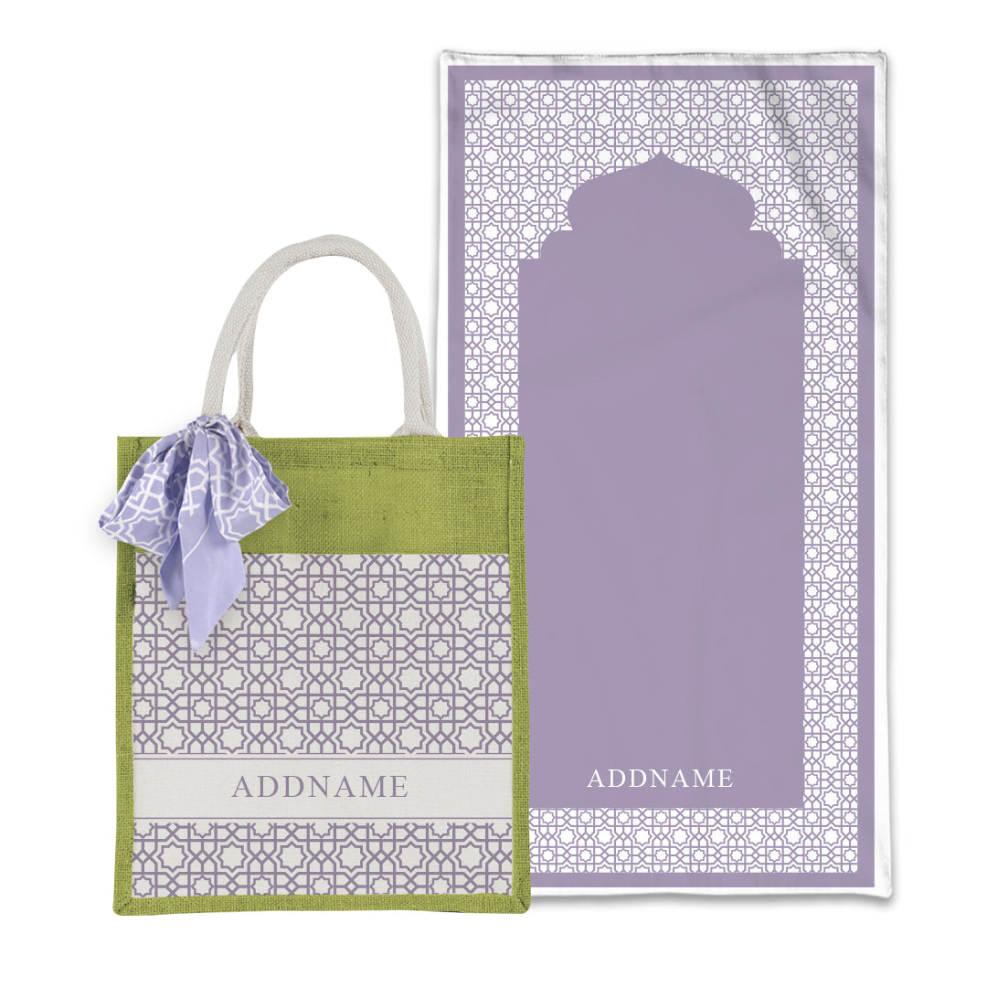 Annas Series - Pastel Purple Prayer Mat with Matching Colourful Jute Bag