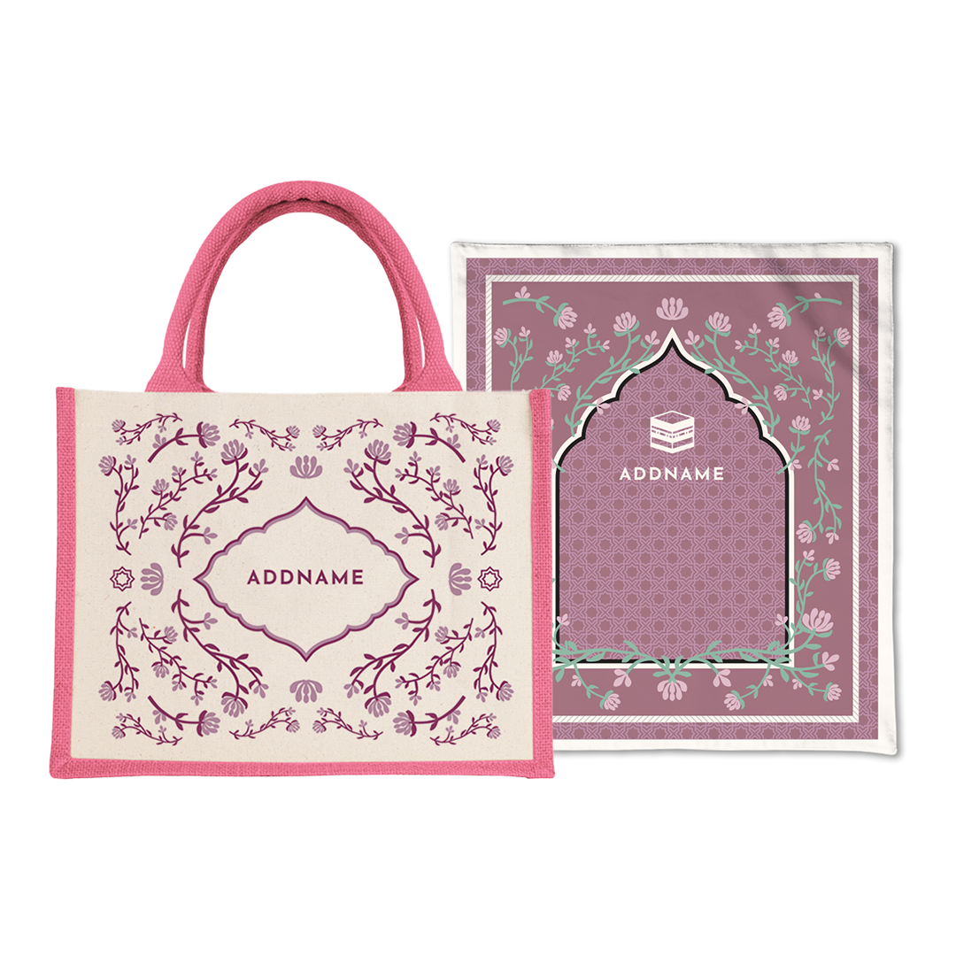 Dang Anum Series - Ancient Dusty Pink Prayer Mat with Half Lining Small Jute Bag